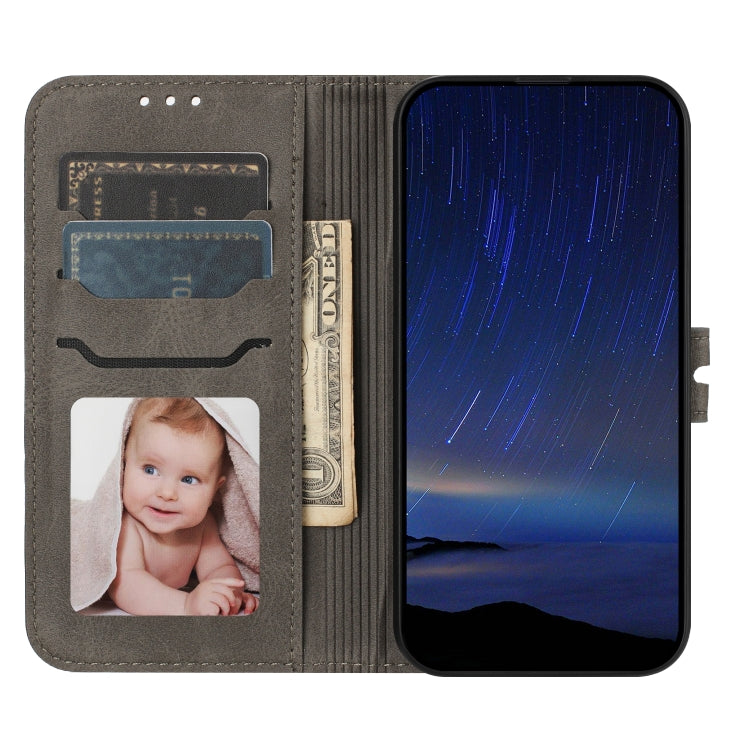 For iPhone 16 Embossed Happy Cat Pattern Flip Leather Phone Case(Grey) by buy2fix