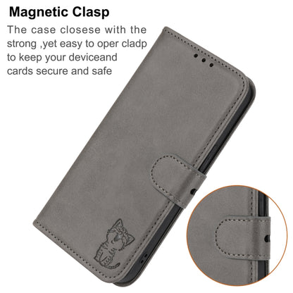 For iPhone 16 Embossed Happy Cat Pattern Flip Leather Phone Case(Grey) by buy2fix