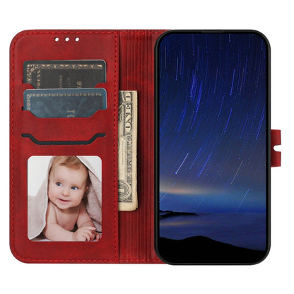 For iPhone 16e Embossed Happy Cat Pattern Flip Leather Phone Case(Red) by buy2fix