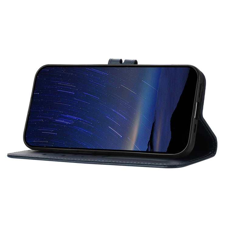 For iPhone 16e Embossed Happy Cat Pattern Flip Leather Phone Case(Blue) by buy2fix