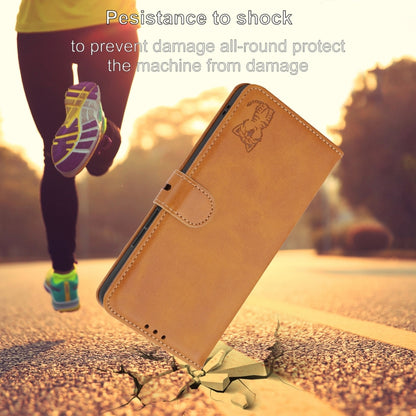 For iPhone 16e Embossed Happy Cat Pattern Flip Leather Phone Case(Yellow) by buy2fix