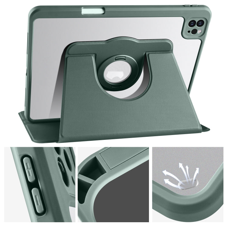 For iPad Pro 11 2022 / Air 10.9 2022 Acrylic 360 Rotation Detachable Leather Tablet Case(Deep Green) - iPad Pro 11 (2022/2021) Cases by buy2fix | Online Shopping UK | buy2fix