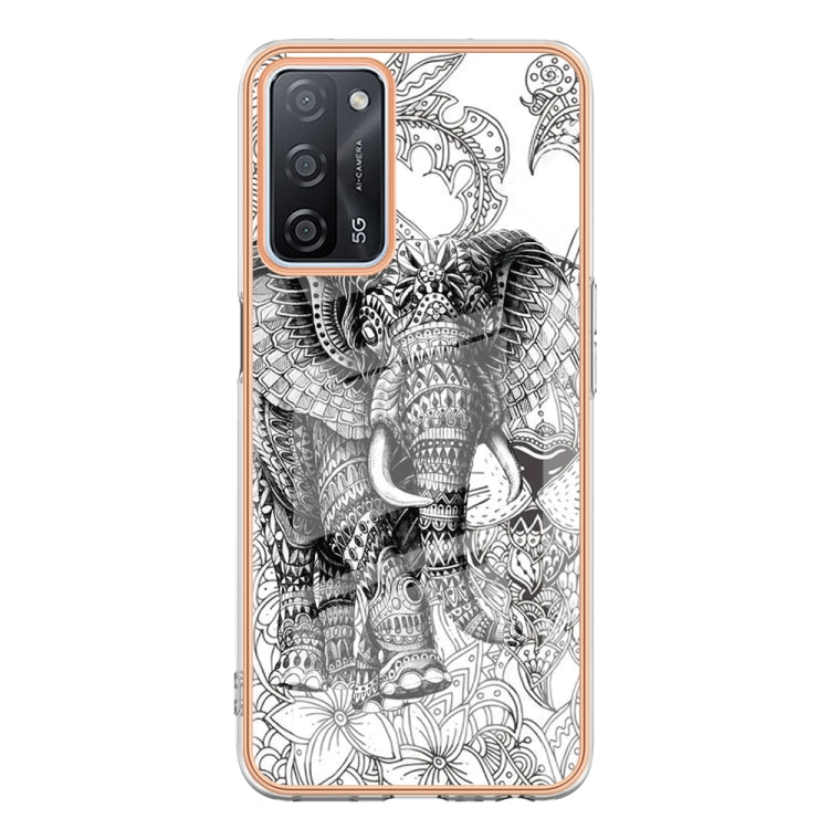 For OPPO A55 5G / A53s 5G / A54 4G Electroplating Marble Dual-side IMD Phone Case(Totem Elephant) - OPPO Cases by buy2fix | Online Shopping UK | buy2fix