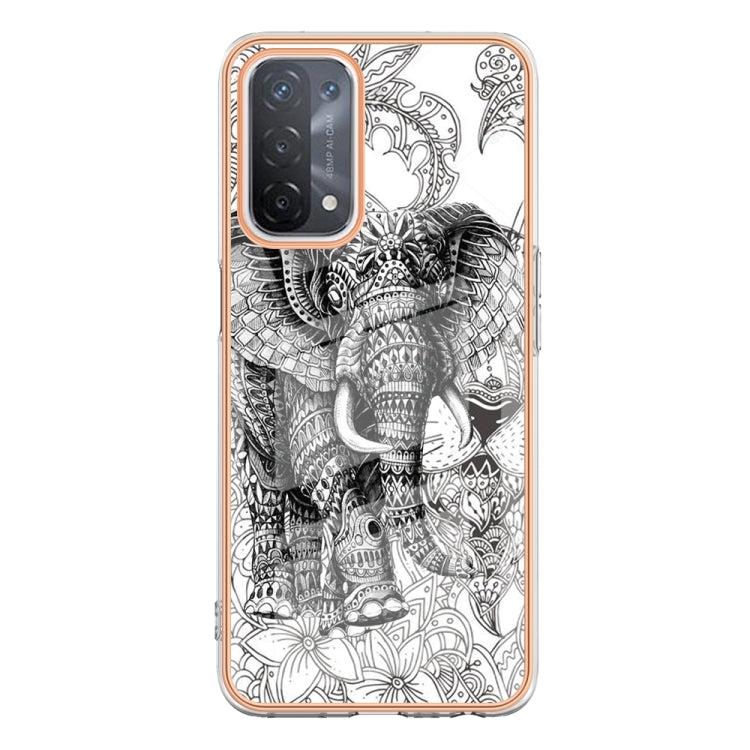 For OPPO A74 / A93 5G / A54 5G / A93s 5G Electroplating Marble Dual-side IMD Phone Case(Totem Elephant) - OPPO Cases by buy2fix | Online Shopping UK | buy2fix