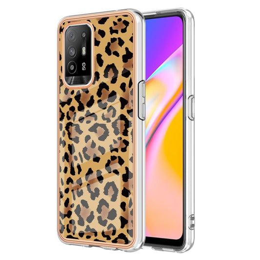 For OPPO A94 5G / A95 5G Electroplating Marble Dual-side IMD Phone Case(Leopard Print) - OPPO Cases by buy2fix | Online Shopping UK | buy2fix