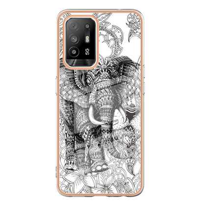 For OPPO A94 5G / A95 5G Electroplating Marble Dual-side IMD Phone Case(Totem Elephant) - OPPO Cases by buy2fix | Online Shopping UK | buy2fix