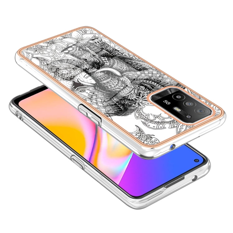 For OPPO A94 5G / A95 5G Electroplating Marble Dual-side IMD Phone Case(Totem Elephant) - OPPO Cases by buy2fix | Online Shopping UK | buy2fix