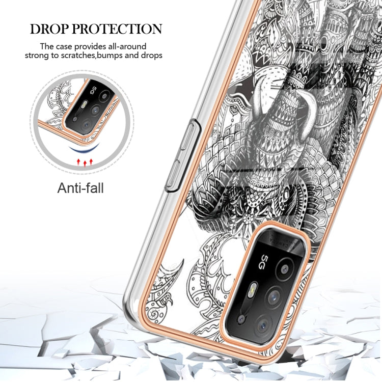 For OPPO A94 5G / A95 5G Electroplating Marble Dual-side IMD Phone Case(Totem Elephant) - OPPO Cases by buy2fix | Online Shopping UK | buy2fix