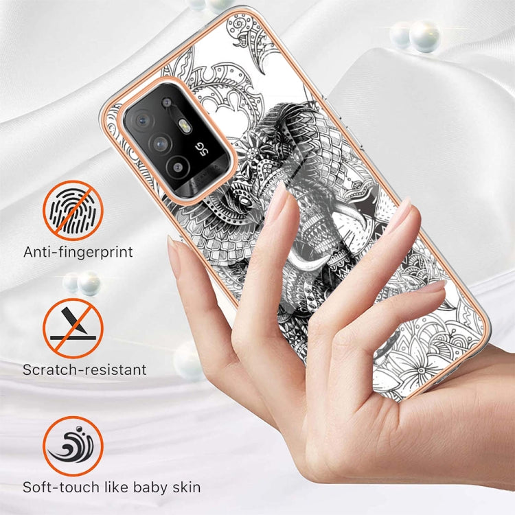 For OPPO A94 5G / A95 5G Electroplating Marble Dual-side IMD Phone Case(Totem Elephant) - OPPO Cases by buy2fix | Online Shopping UK | buy2fix