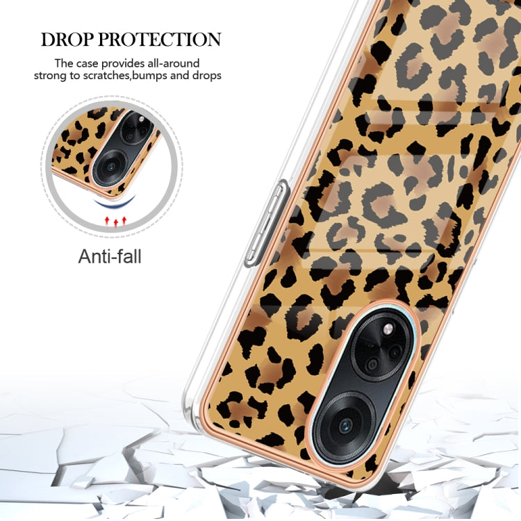 For OPPO A98 Electroplating Marble Dual-side IMD Phone Case(Leopard Print) by buy2fix