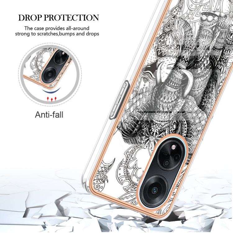 For OPPO A98 Electroplating Marble Dual-side IMD Phone Case(Totem Elephant) - OPPO Cases by buy2fix | Online Shopping UK | buy2fix