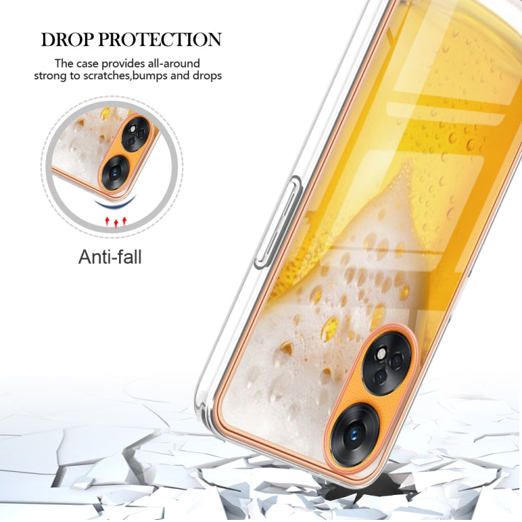 For OPPO Reno8 T 4G Electroplating Marble Dual-side IMD Phone Case(Draft Beer) - OPPO Cases by buy2fix | Online Shopping UK | buy2fix