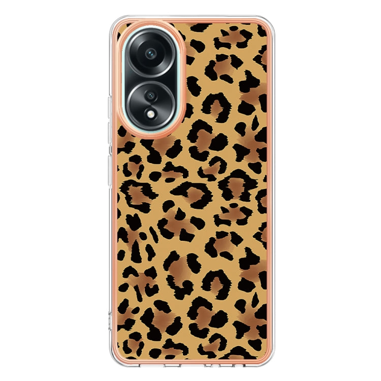 For OPPO A58 4G Electroplating Marble Dual-side IMD Phone Case(Leopard Print) - OPPO Cases by buy2fix | Online Shopping UK | buy2fix