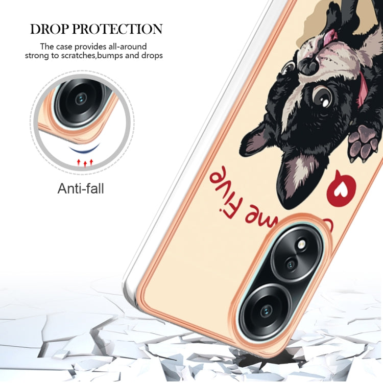 For OPPO A58 4G Electroplating Marble Dual-side IMD Phone Case(Lucky Dog) by buy2fix