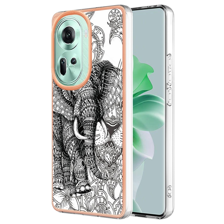 For OPPO Reno11 5G Global Electroplating Marble Dual-side IMD Phone Case(Totem Elephant) - Reno11 Cases by buy2fix | Online Shopping UK | buy2fix