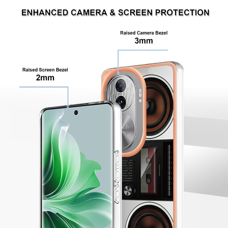 For OPPO Reno11 Pro 5G Global Electroplating Marble Dual-side IMD Phone Case(Retro Radio) - Reno11 Pro Cases by buy2fix | Online Shopping UK | buy2fix