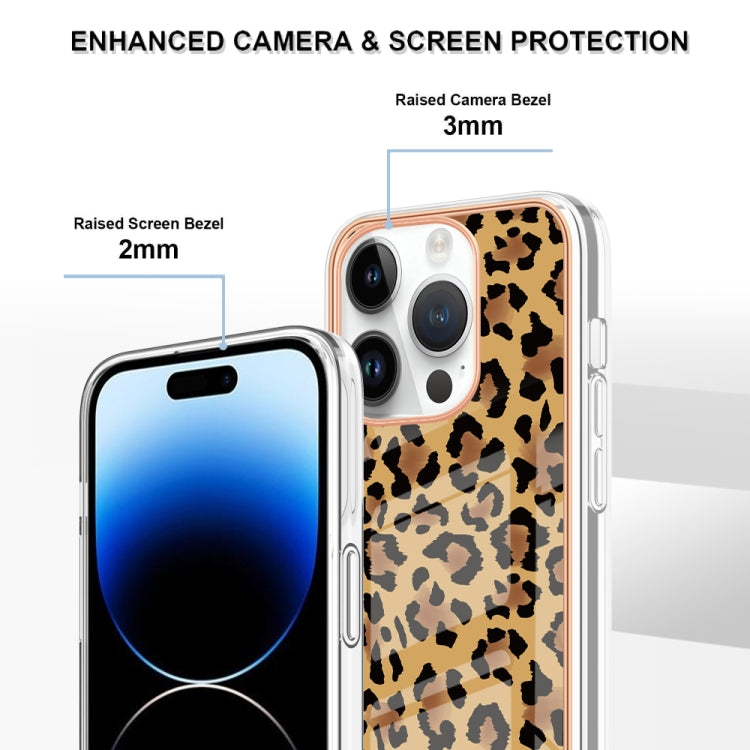 For iPhone 16 Pro Max Electroplating Marble Dual-side IMD Phone Case(Leopard Print) - iPhone 16 Pro Max Cases by buy2fix | Online Shopping UK | buy2fix