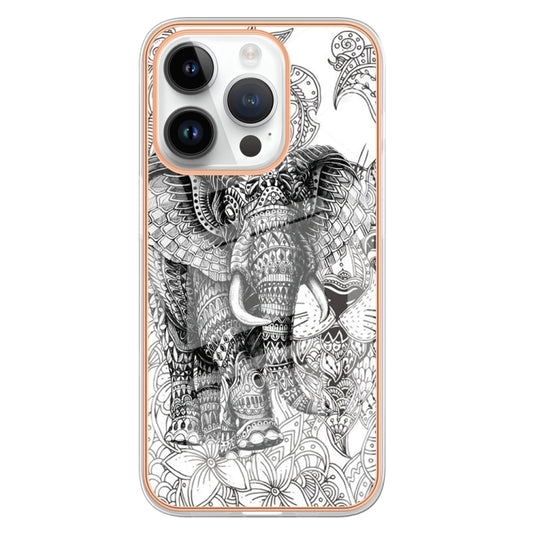 For iPhone 16 Pro Max Electroplating Marble Dual-side IMD Phone Case(Totem Elephant) by buy2fix