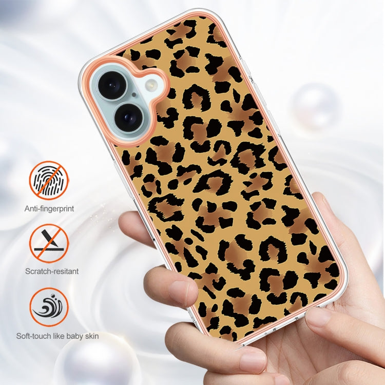 For iPhone 16 Electroplating Marble Dual-side IMD Phone Case(Leopard Print) - iPhone 16 Cases by buy2fix | Online Shopping UK | buy2fix