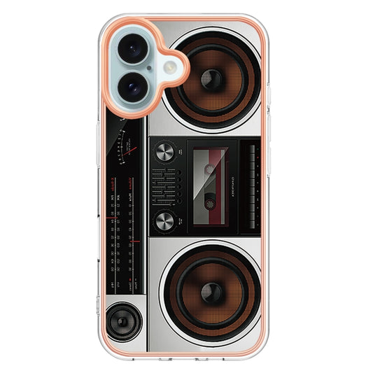 For iPhone 16 Electroplating Marble Dual-side IMD Phone Case(Retro Radio) by buy2fix