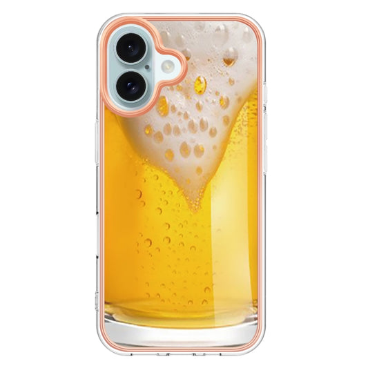 For iPhone 16 Electroplating Marble Dual-side IMD Phone Case(Draft Beer) by buy2fix