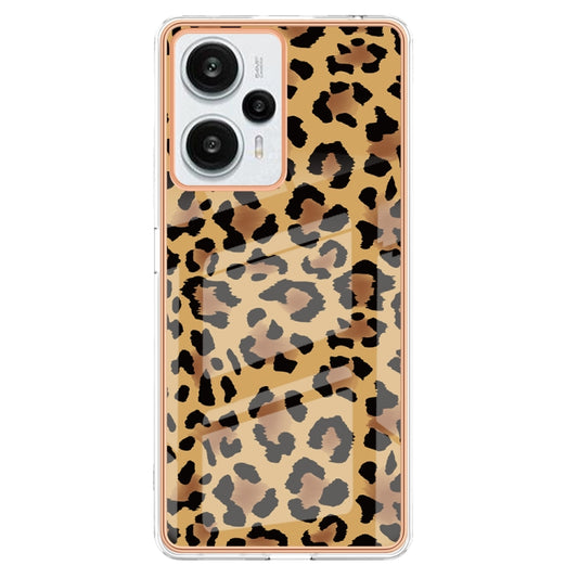For Xiaomi Poco F5 / Redmi Note 12 Turbo Electroplating Marble Dual-side IMD Phone Case(Leopard Print) by buy2fix