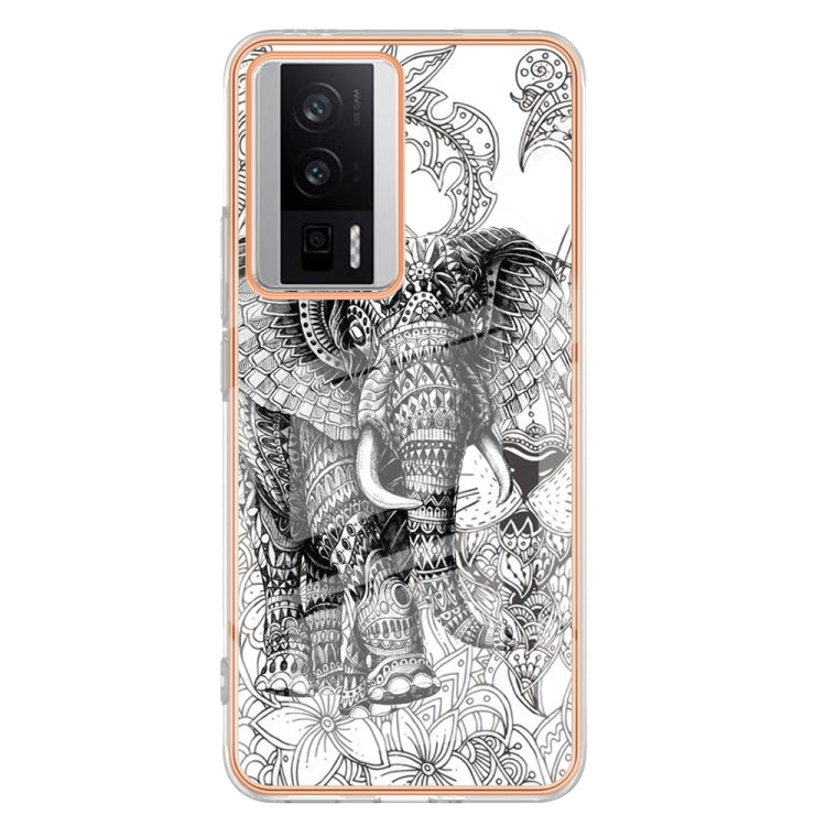 For Xiaomi Poco F5 Pro 5G / Redmi K60 Electroplating Marble Dual-side IMD Phone Case(Totem Elephant) - Xiaomi Cases by buy2fix | Online Shopping UK | buy2fix