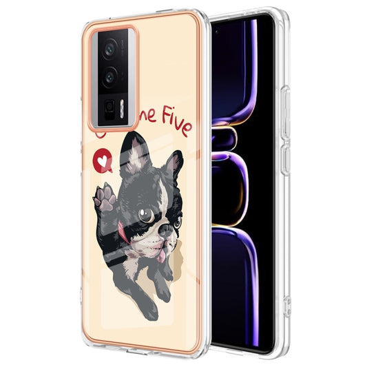 For Xiaomi Poco F5 Pro 5G / Redmi K60 Electroplating Marble Dual-side IMD Phone Case(Lucky Dog) by buy2fix