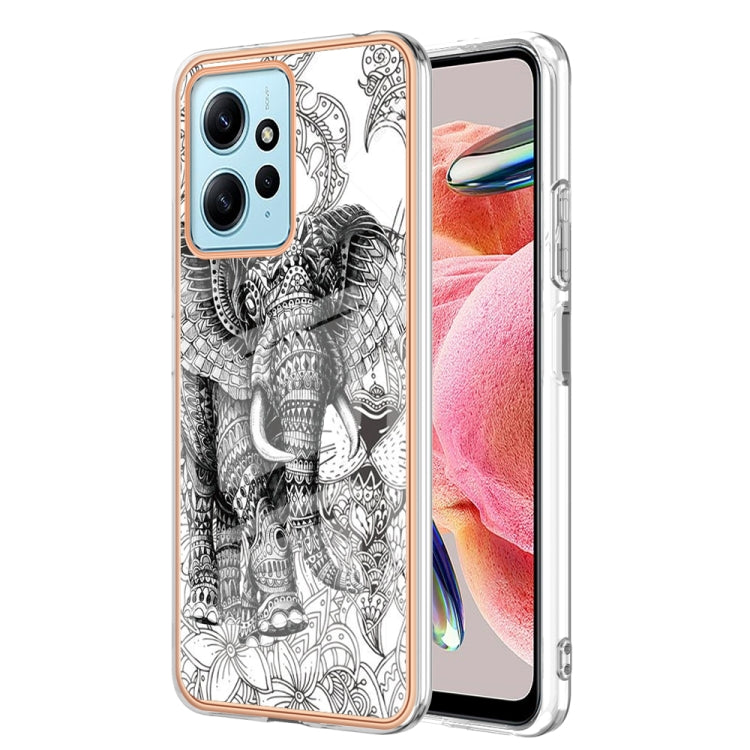 For Xiaomi Redmi Note 12 4G Electroplating Marble Dual-side IMD Phone Case(Totem Elephant) - Xiaomi Cases by buy2fix | Online Shopping UK | buy2fix