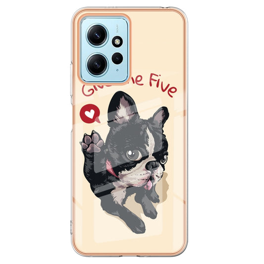For Xiaomi Redmi Note 12 4G Electroplating Marble Dual-side IMD Phone Case(Lucky Dog) by buy2fix