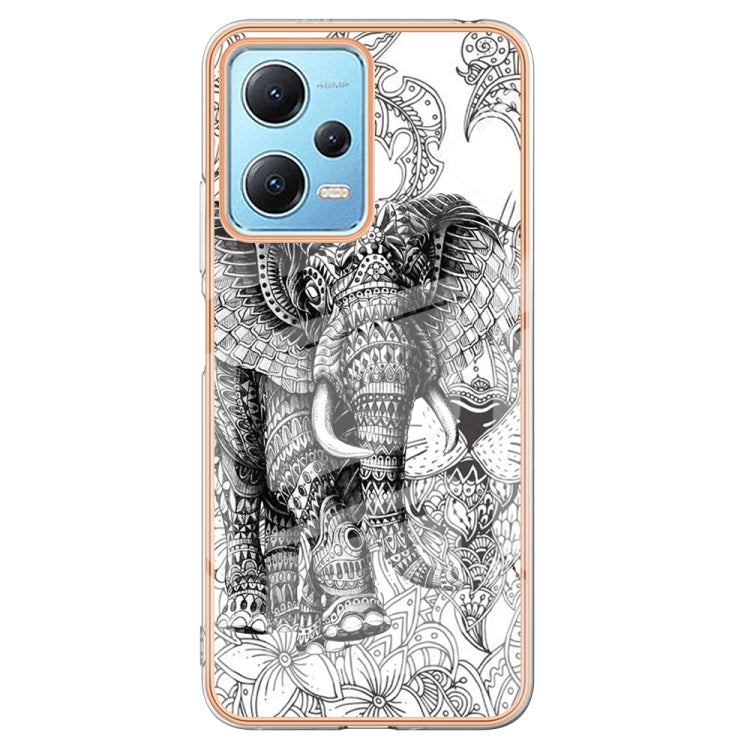 For Xiaomi Redmi Note 12 5G Global Electroplating Marble Dual-side IMD Phone Case(Totem Elephant) - Xiaomi Cases by buy2fix | Online Shopping UK | buy2fix