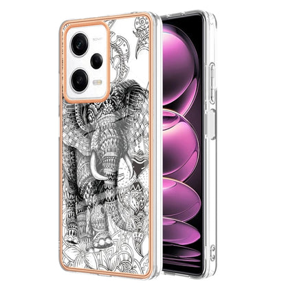 For Xiaomi Redmi Note 12 Pro 5G Global Electroplating Marble Dual-side IMD Phone Case(Totem Elephant) - Xiaomi Cases by buy2fix | Online Shopping UK | buy2fix