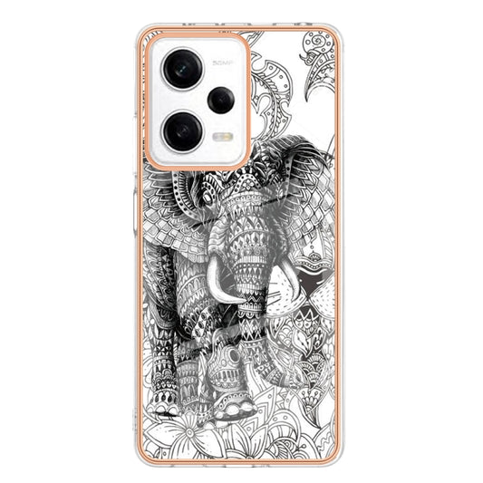 For Xiaomi Redmi Note 12 Pro 5G Global Electroplating Marble Dual-side IMD Phone Case(Totem Elephant) by buy2fix