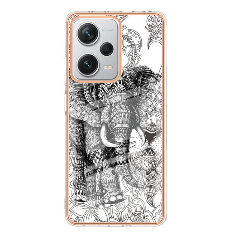 For Xiaomi Redmi Note 12 Pro+ Global Electroplating Marble Dual-side IMD Phone Case(Totem Elephant) - Xiaomi Cases by buy2fix | Online Shopping UK | buy2fix