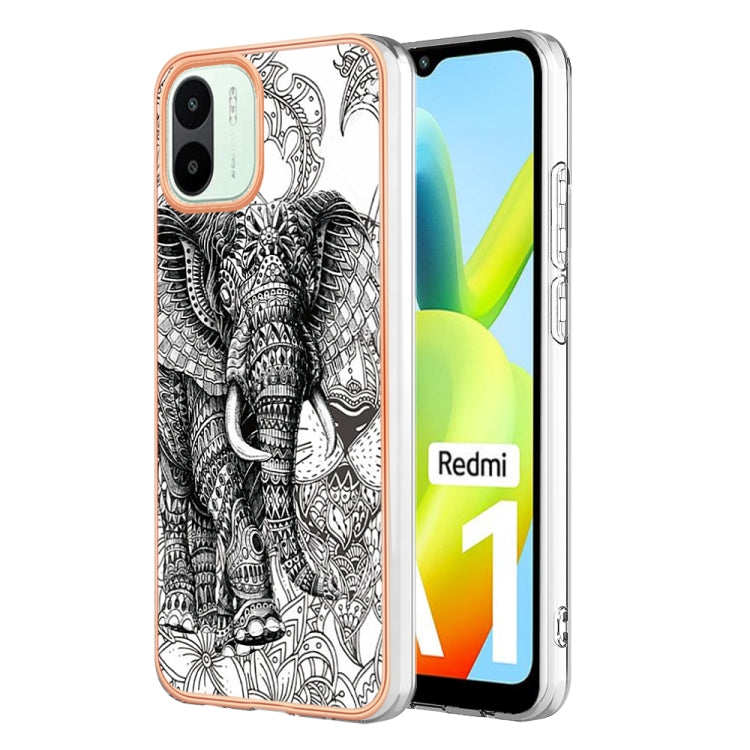 For Xiaomi Redmi A1 Electroplating Marble Dual-side IMD Phone Case(Totem Elephant) - Xiaomi Cases by buy2fix | Online Shopping UK | buy2fix