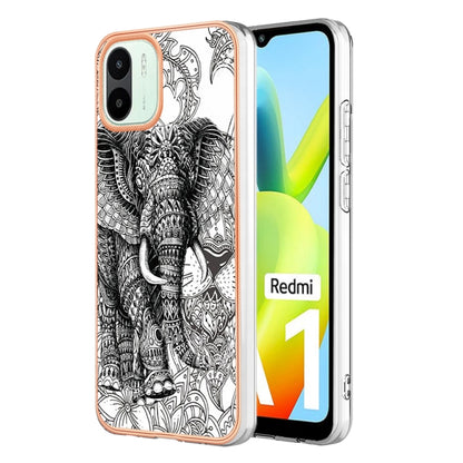 For Xiaomi Redmi A1 Electroplating Marble Dual-side IMD Phone Case(Totem Elephant) - Xiaomi Cases by buy2fix | Online Shopping UK | buy2fix