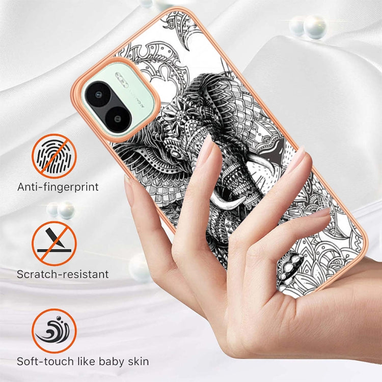 For Xiaomi Redmi A1 Electroplating Marble Dual-side IMD Phone Case(Totem Elephant) - Xiaomi Cases by buy2fix | Online Shopping UK | buy2fix