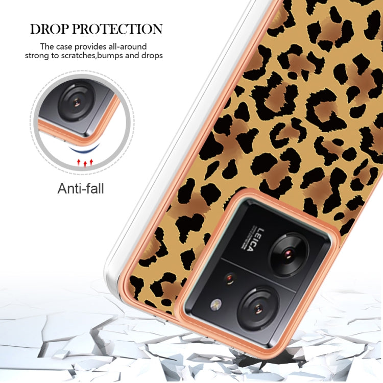 For Xiaomi 13T/13T Pro Electroplating Marble Dual-side IMD Phone Case(Leopard Print) - Xiaomi Cases by buy2fix | Online Shopping UK | buy2fix