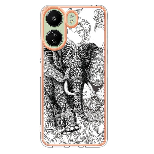 For Xiaomi Redmi 13C 4G Electroplating Marble Dual-side IMD Phone Case(Totem Elephant) by buy2fix