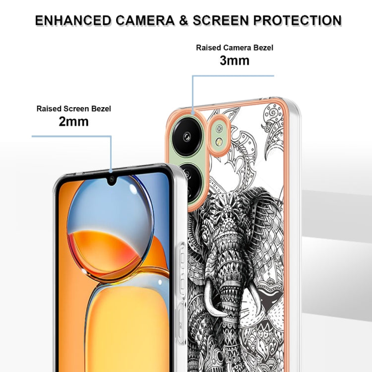 For Xiaomi Redmi 13C 4G Electroplating Marble Dual-side IMD Phone Case(Totem Elephant) - 13C Cases by buy2fix | Online Shopping UK | buy2fix