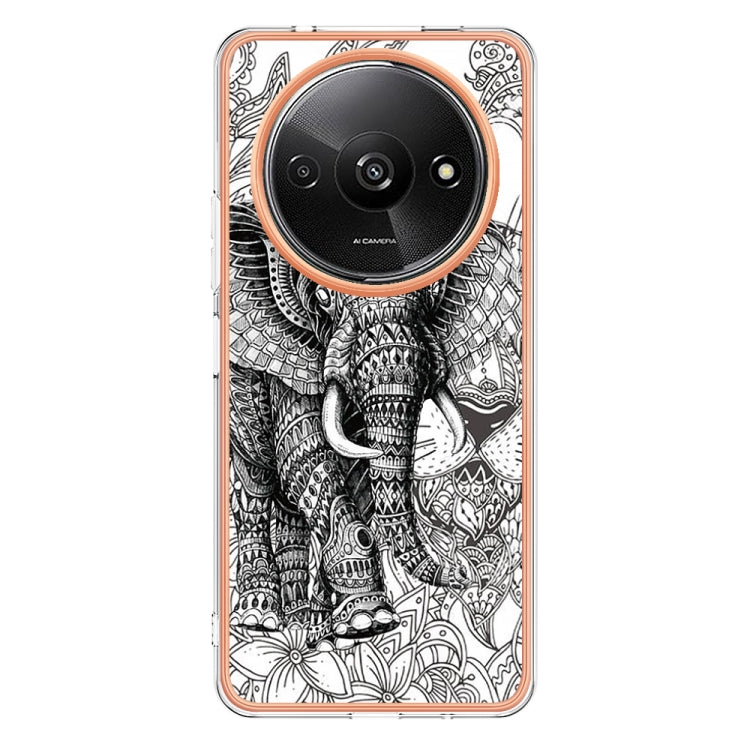 For Xiaomi Redmi A3 Electroplating Marble Dual-side IMD Phone Case(Totem Elephant) - Xiaomi Cases by buy2fix | Online Shopping UK | buy2fix