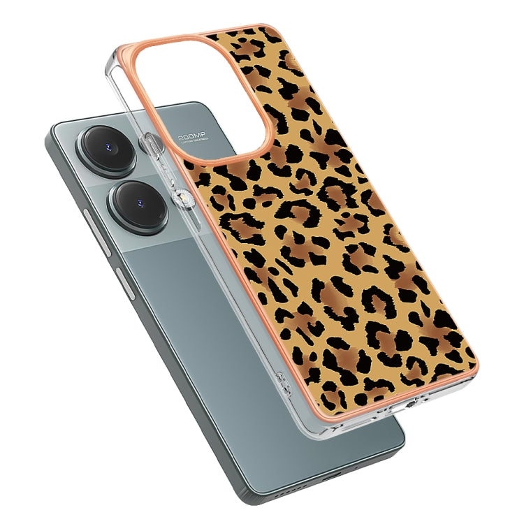 For Xiaomi Redmi Note 13 Pro 4G/Poco M6 Pro 4G Electroplating Marble Dual-side IMD Phone Case(Leopard Print) - Note 13 Pro Cases by buy2fix | Online Shopping UK | buy2fix