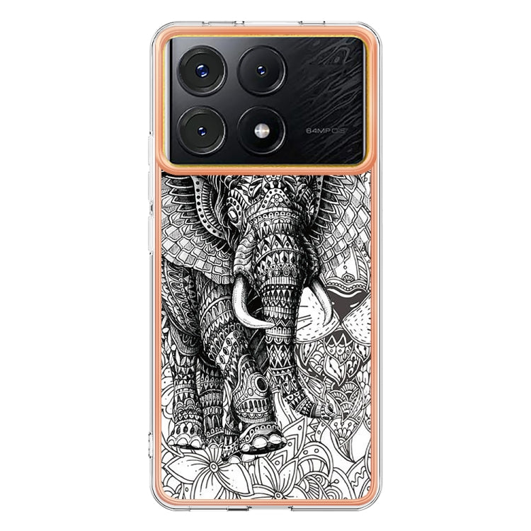 For Xiaomi Poco X6 Pro / Redmi K70E Electroplating Marble Dual-side IMD Phone Case(Totem Elephant) - K70E Cases by buy2fix | Online Shopping UK | buy2fix