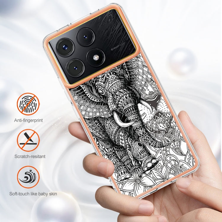 For Xiaomi Poco X6 Pro / Redmi K70E Electroplating Marble Dual-side IMD Phone Case(Totem Elephant) - K70E Cases by buy2fix | Online Shopping UK | buy2fix