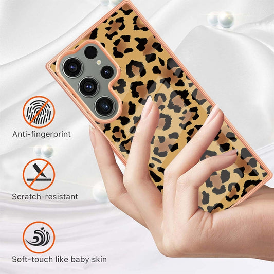 For Samsung Galaxy S23 Ultra 5G Electroplating Marble Dual-side IMD Phone Case(Leopard Print) by buy2fix