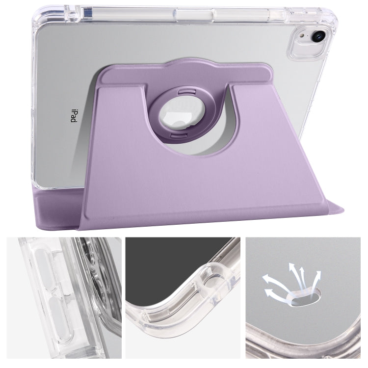For iPad Pro 11 2022 / Air 10.9 2022 Clear Acrylic 360 Rotation Detachable Leather Tablet Case(Light Purple) - iPad Pro 11 (2022/2021) Cases by buy2fix | Online Shopping UK | buy2fix