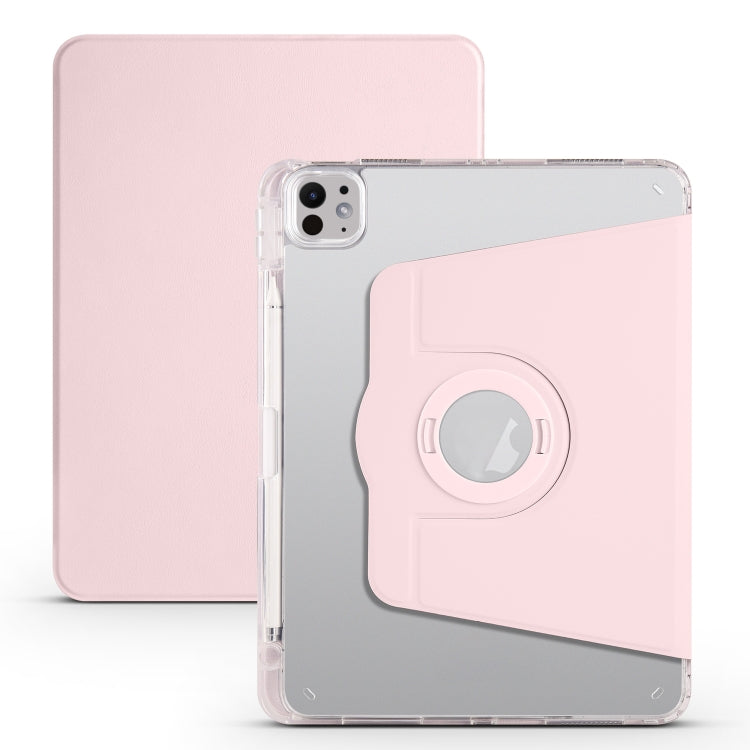 For iPad Pro 11 2025 / 2024 Clear Acrylic 360 Rotation Detachable Leather Tablet Case(Pink) by buy2fix