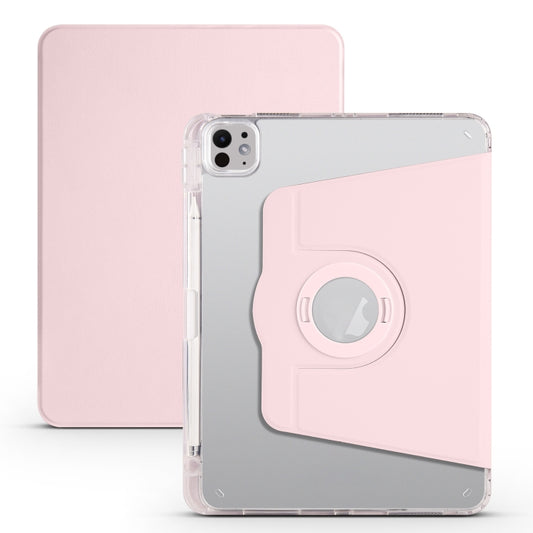 For iPad Pro 11 2025 / 2024 Clear Acrylic 360 Rotation Detachable Leather Tablet Case(Pink) by buy2fix