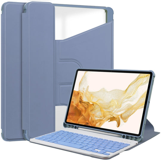 For Samsung Galaxy Tab S9+ 360 Rotation Transparent Smart Leather Case with Keyboard(Lavender)