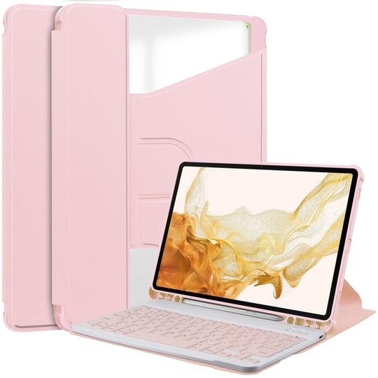 For Samsung Galaxy Tab S9+ 360 Rotation Transparent Smart Leather Case with Keyboard(Pink)
